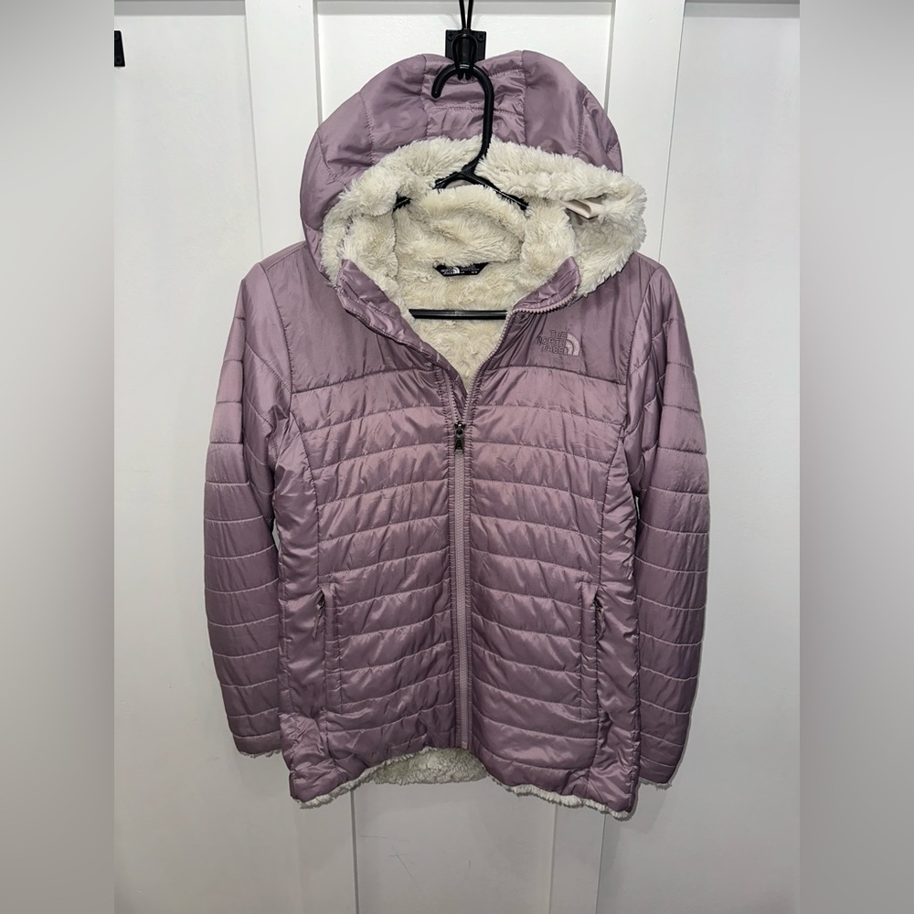 THE NORTH FACE Reversible Mossbud Swirl Ivory/Purple Girls Jacket Size L - 0293
